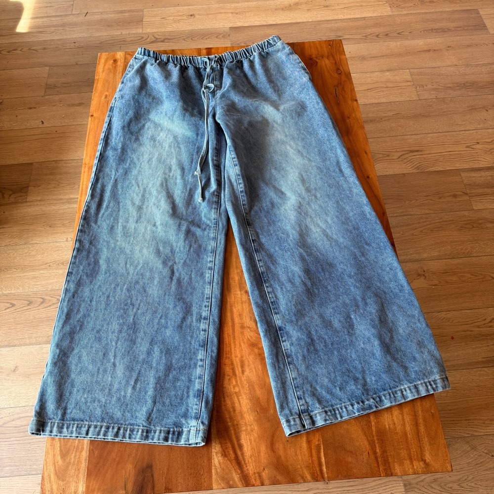 Musera Women's Wide Leg Elastic‎ Waist Blue Jeans Size XL NWOT